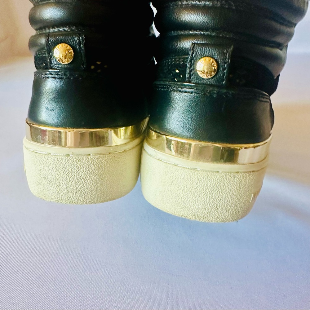 Michael Kors Black Leather Sneakers with Gold Highlights - Picture 6 of 9